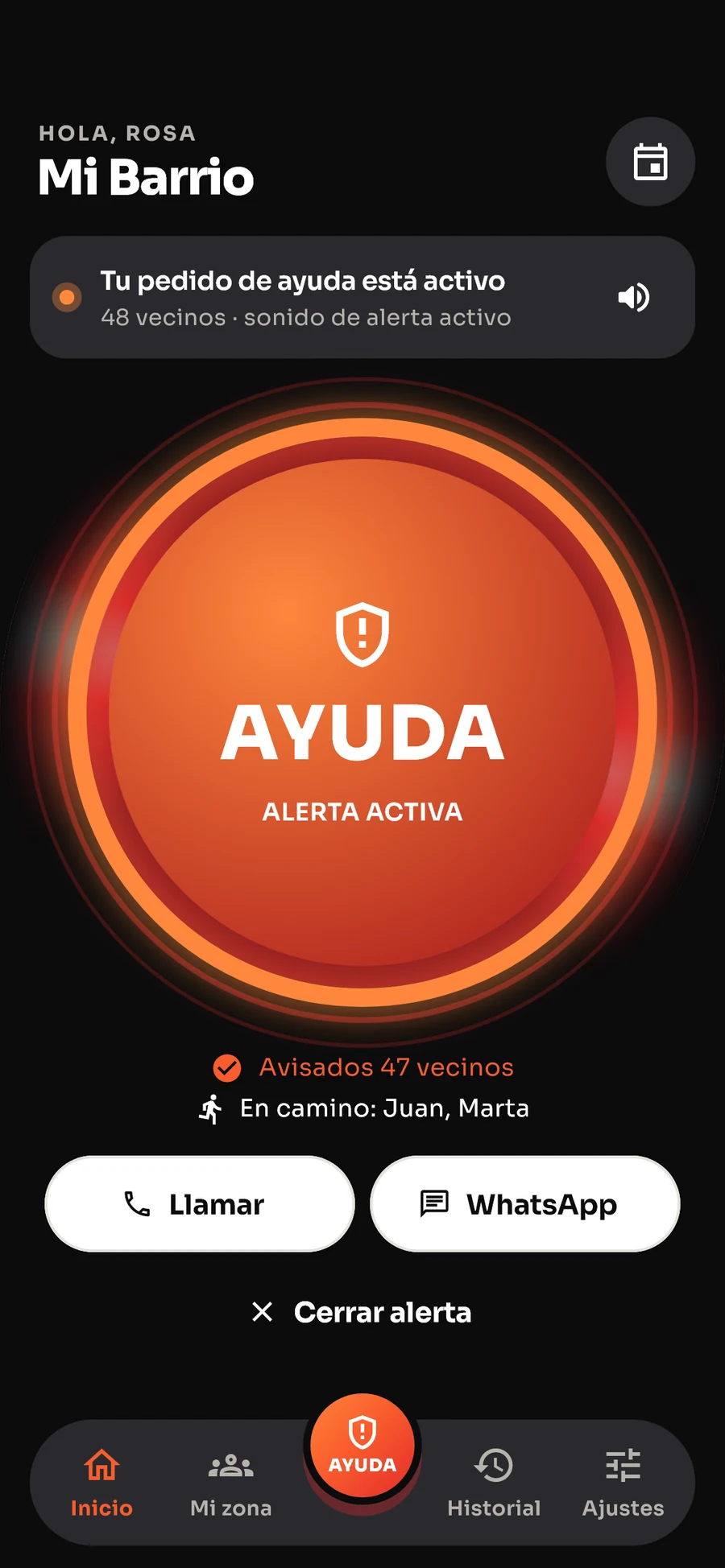 Pedido de ayuda activo con vecinos en camino