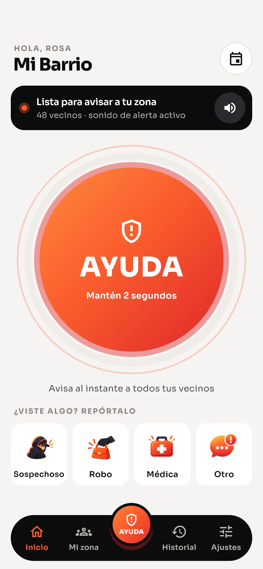 Inicio con el botón AYUDA